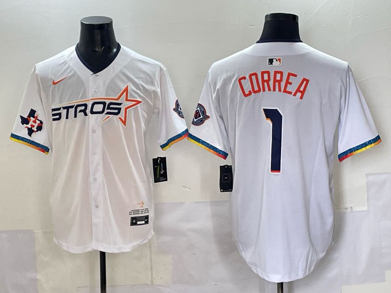 Men 2025 Houston Astros #1 Correa White Four generations Joint Name Nike MLB Jersey style 04